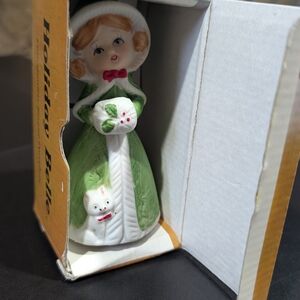 Green and White Holiday Bell Figurine